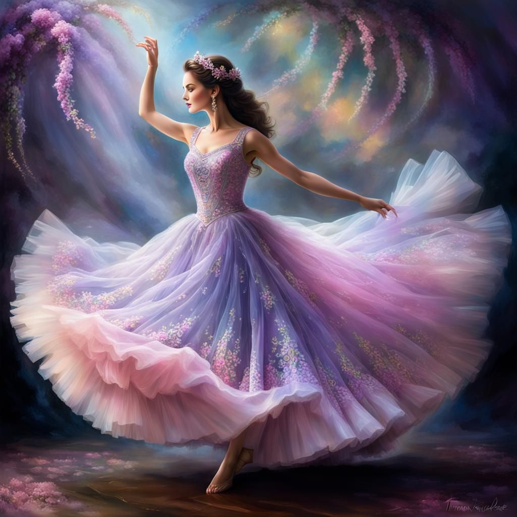 Ethereal Lady Dancing in Tulle Dress