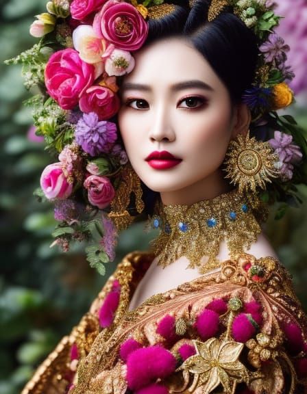 Ornate Forest Queen Portrait in Rococo Baroque Style