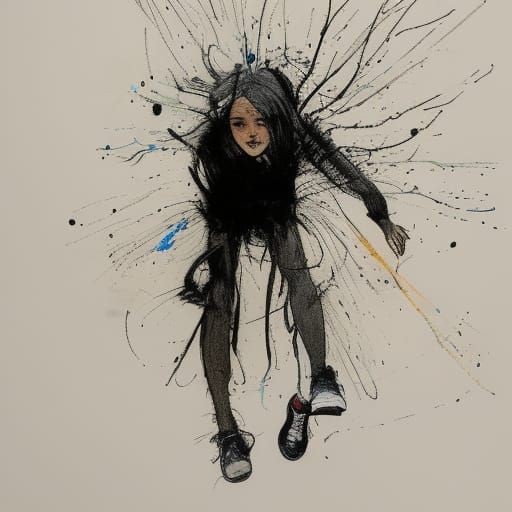 Manic Woman in Black Ink Pen Style