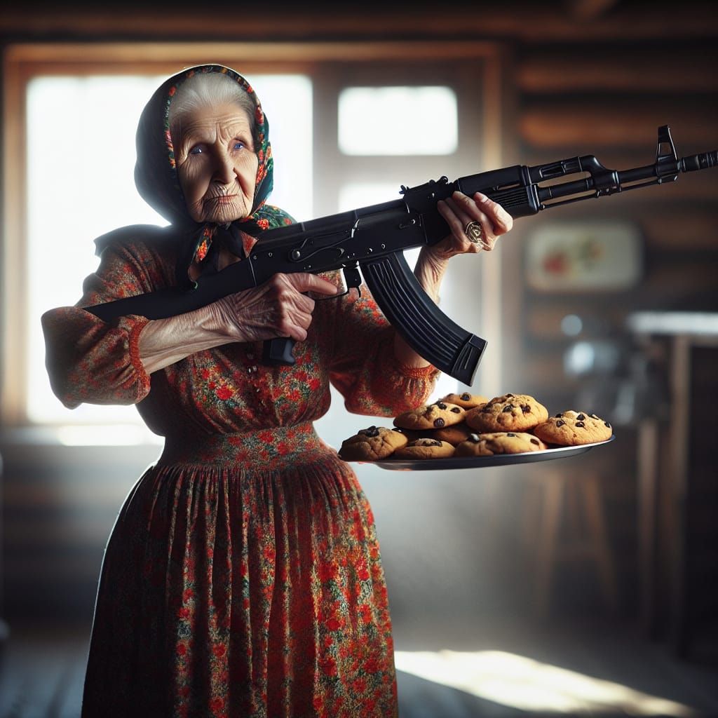 Babushka Balances Cookies with AK-47