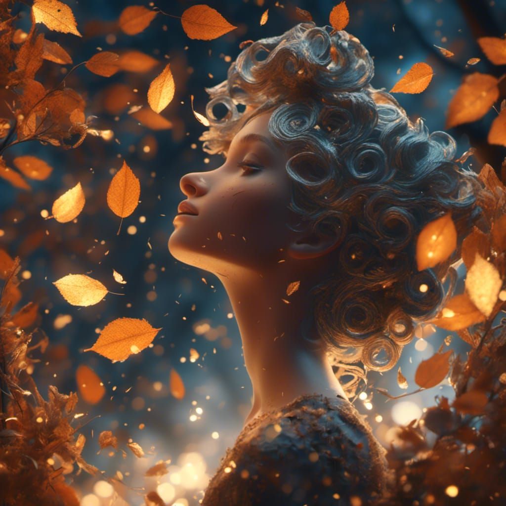 Autumn Leaves Form a Woman in Streetlight