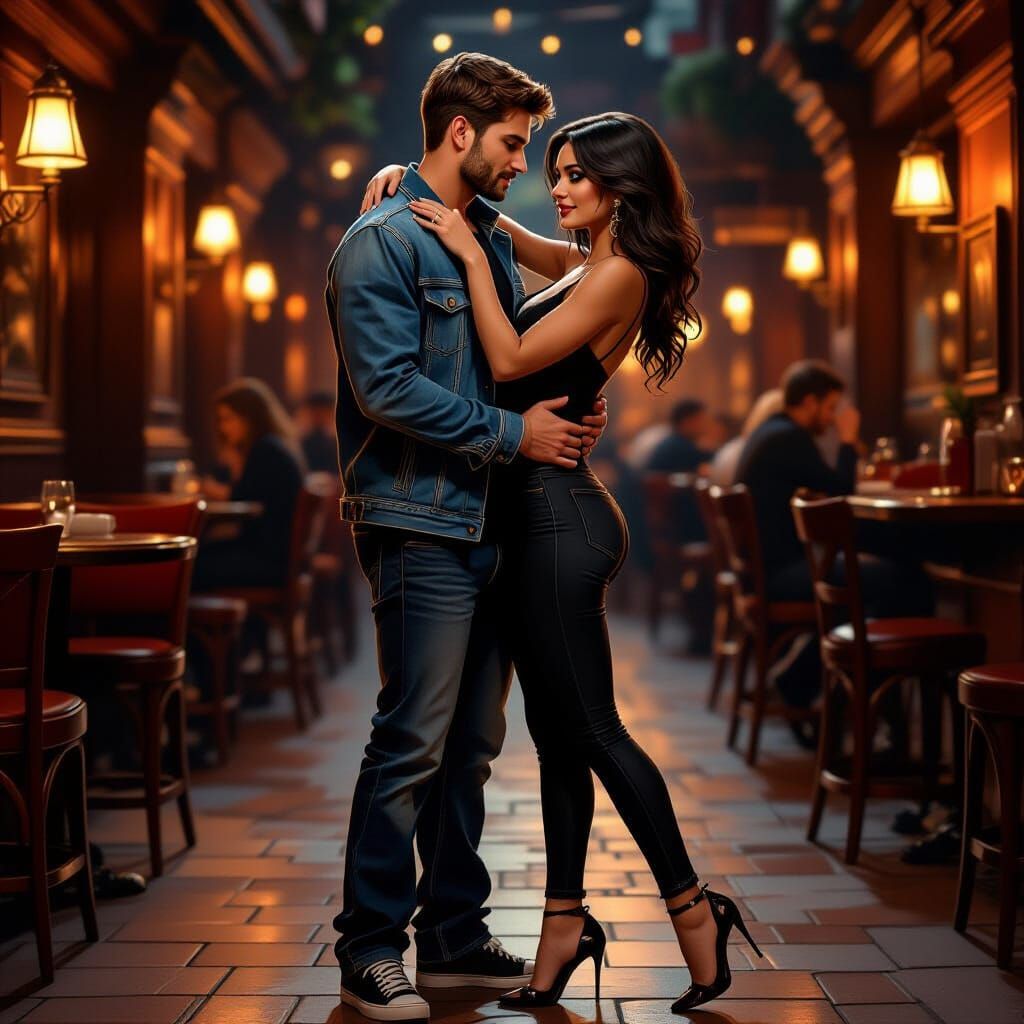 Couple Dancing Intimately in Atmospheric Pub