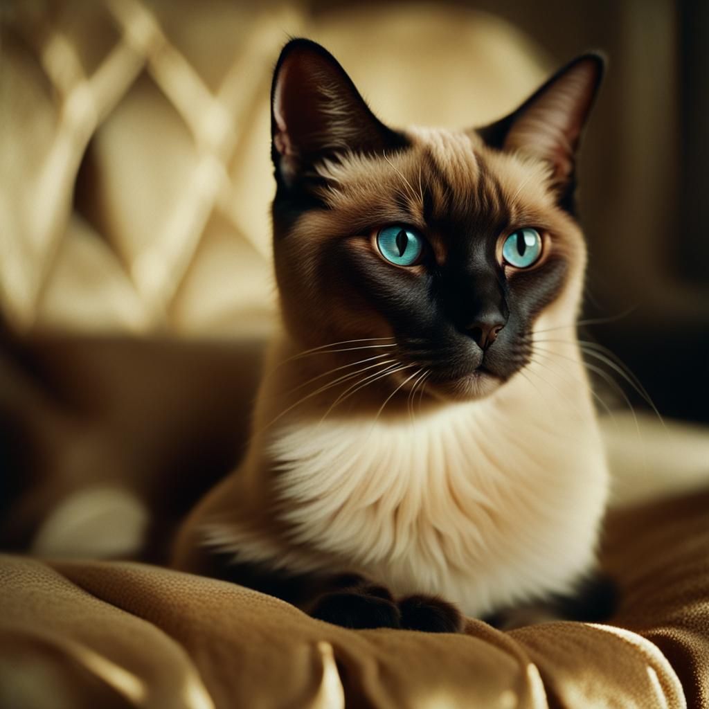 Elegant Siamese Cat in Warm Cinematic Lighting