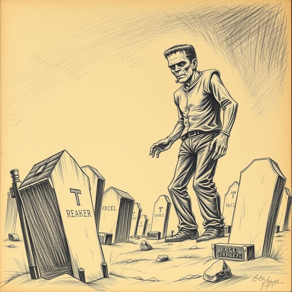 Frankenstein's Monster in Bernie Wrightson-Style Pencil Draw...