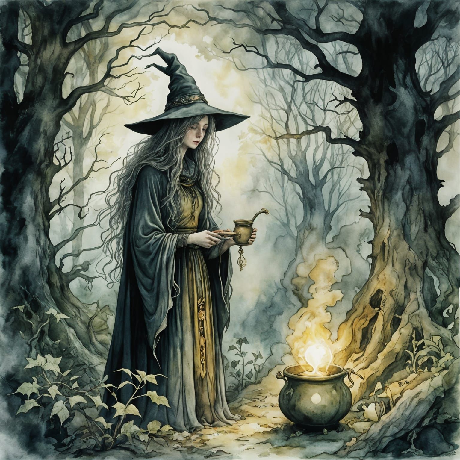 Lone Witch Brews Potion in Hidden Grove