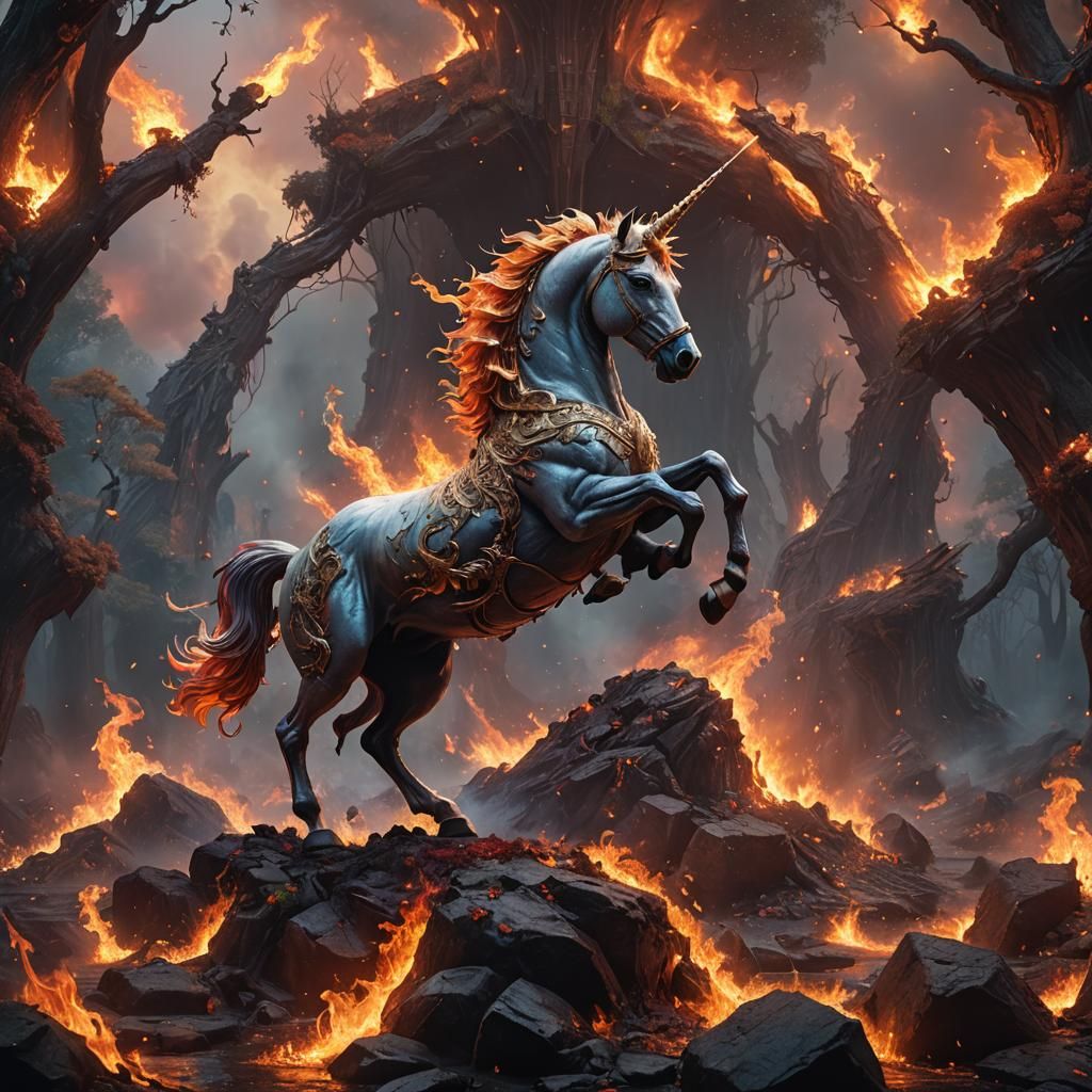 Fiery Unicorn Fantasy Concept Art
