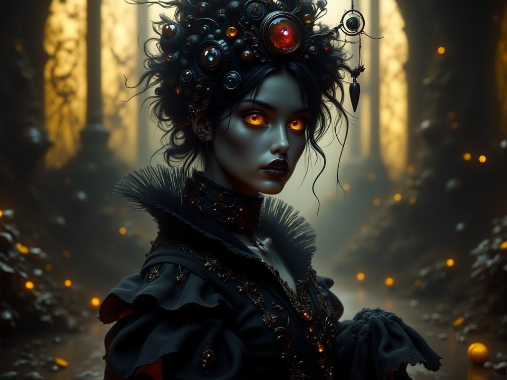 Dark Victorian Lady Fading into Eerie Background