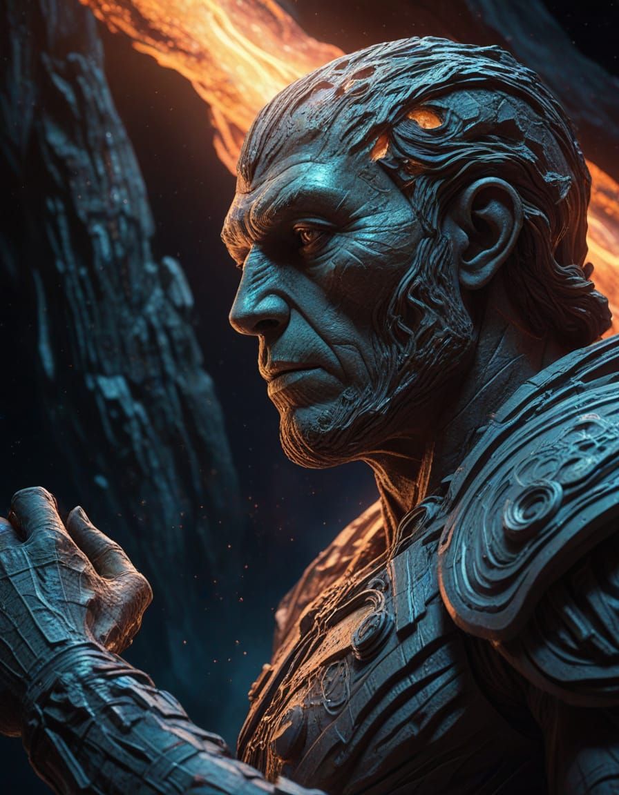 Sculptor Carves Asteroid Statue in Cosmic Nebula