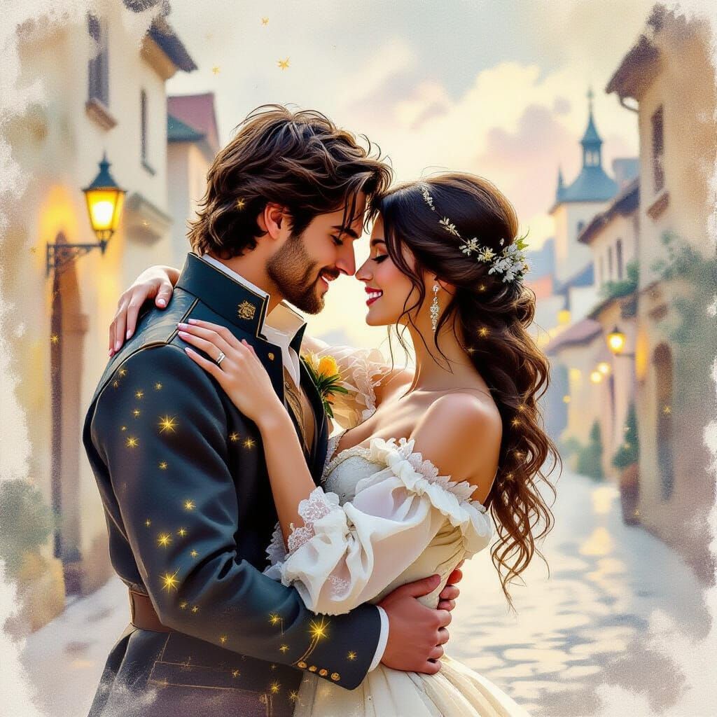 Passionate Couple Embracing in Historical Romance Book Cover...