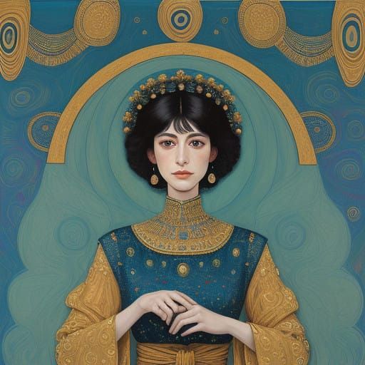 Elegant Woman in Delfi-Inspired Peplos, with Intricate Beadi...