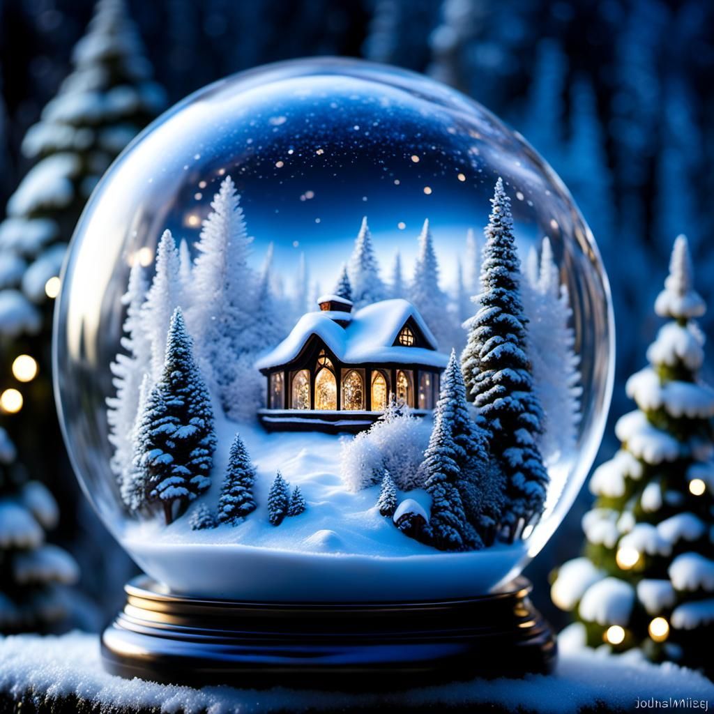 Snow Globe Dreamscape with Charming Village Scene