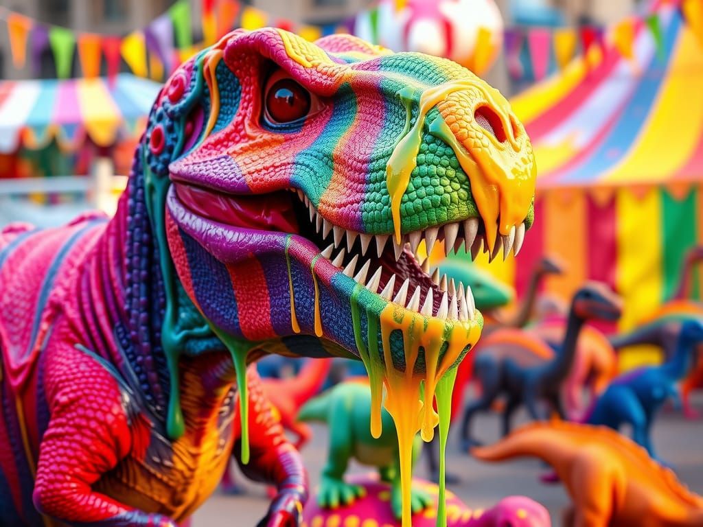 Hyperreal T-Rex in Rainbow Carnival
