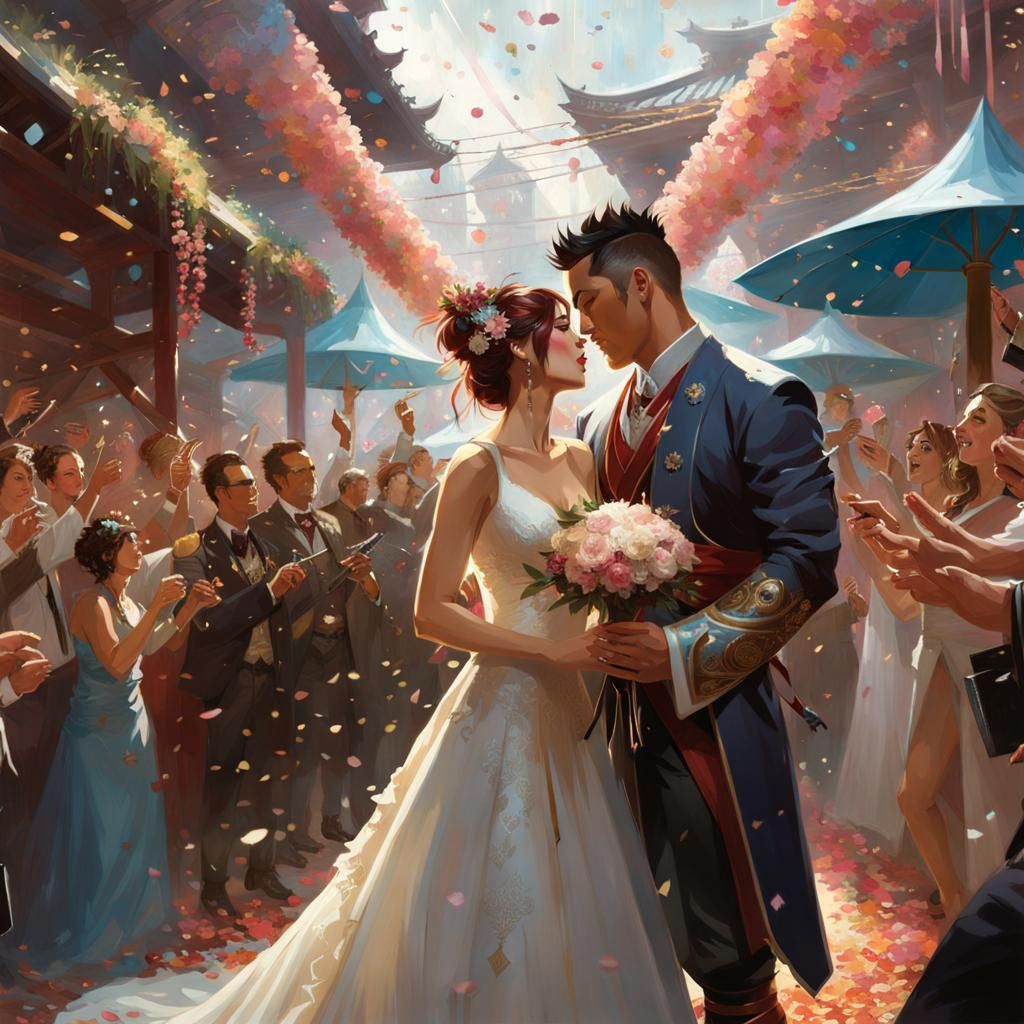 Cyberpunk Samurai Wedding with Confetti