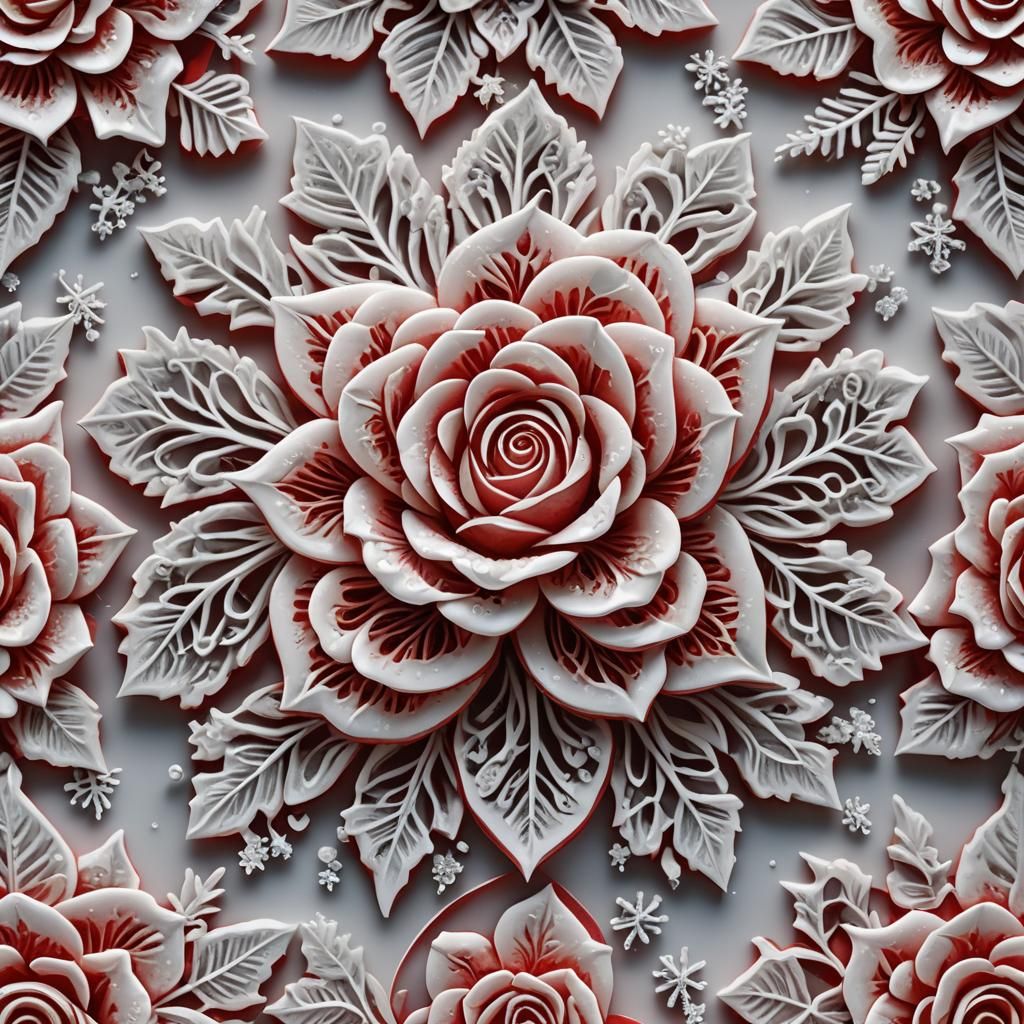 Red Rose Carved in Snowflake