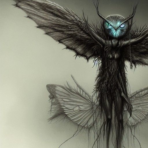 Enigmatic Mothman: Surreal Horror Artwork