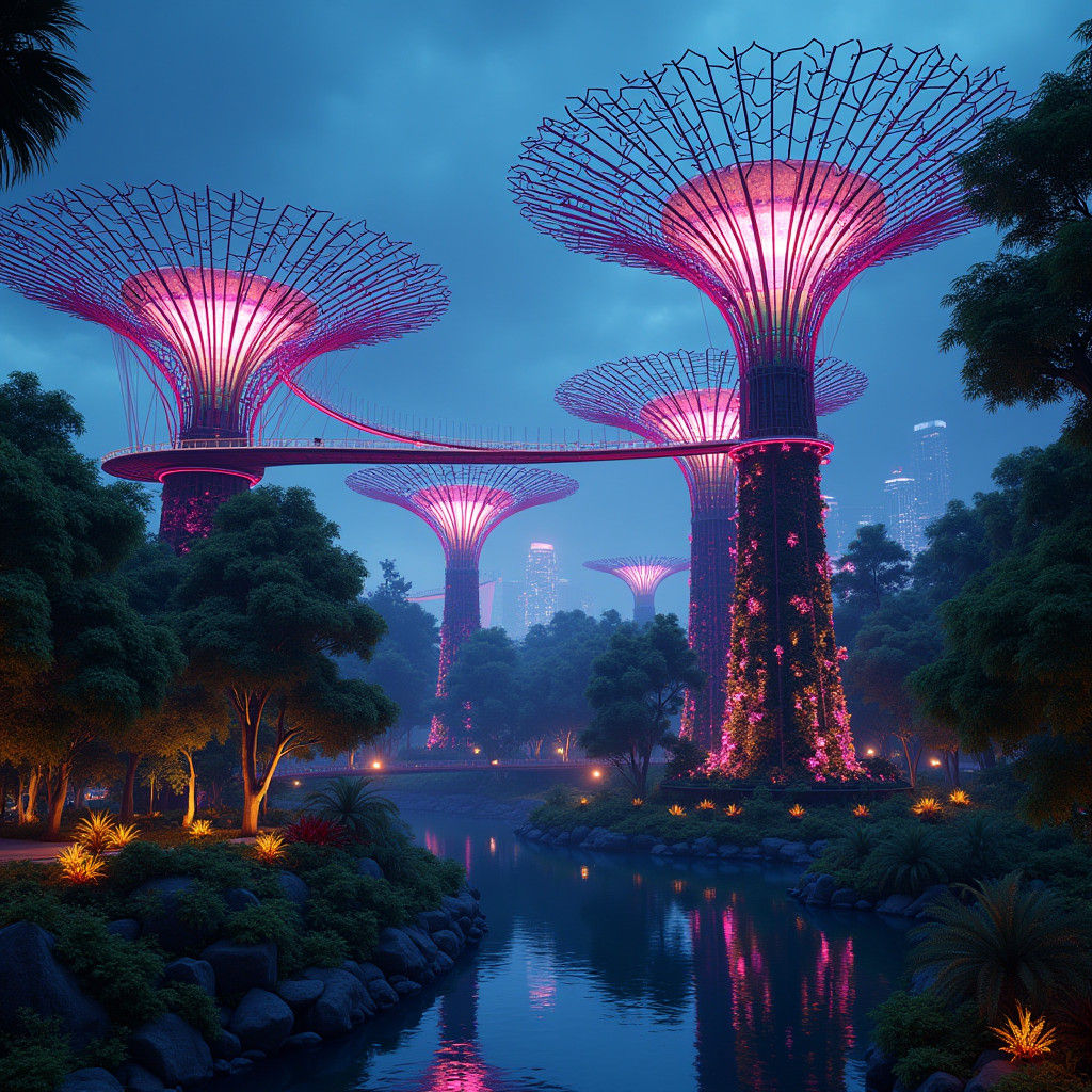 Gardens by the Bay at Night: Matte Painting