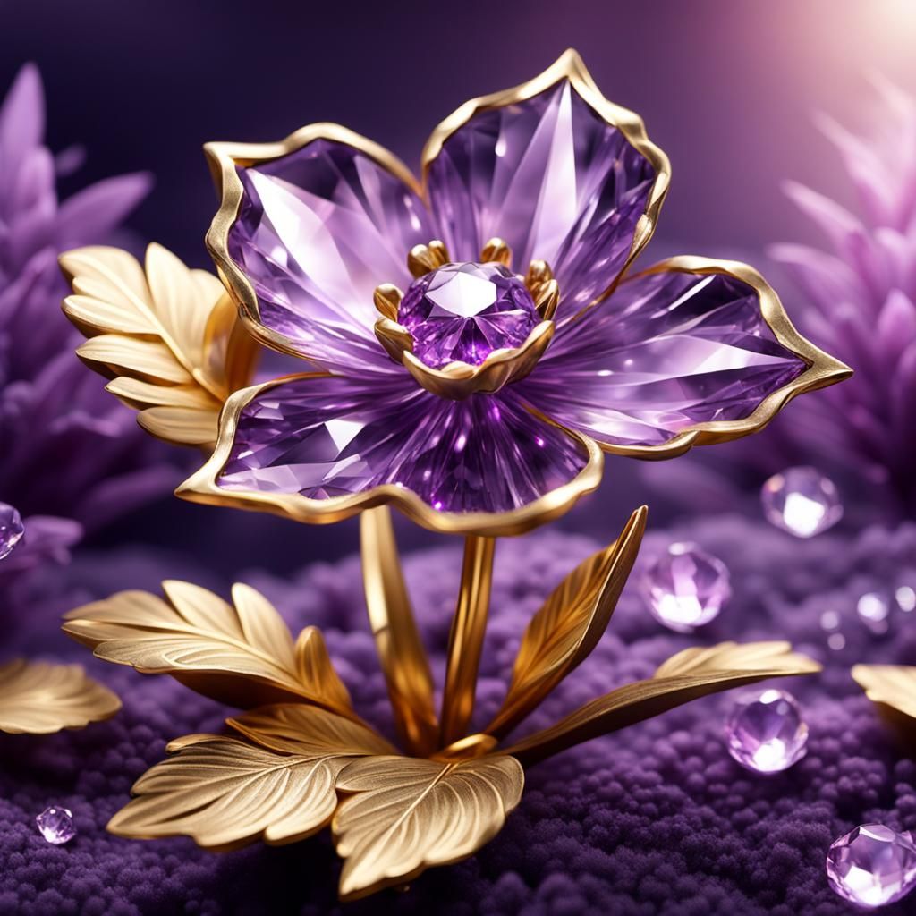 Purple Crystal Flower with Golden Edges