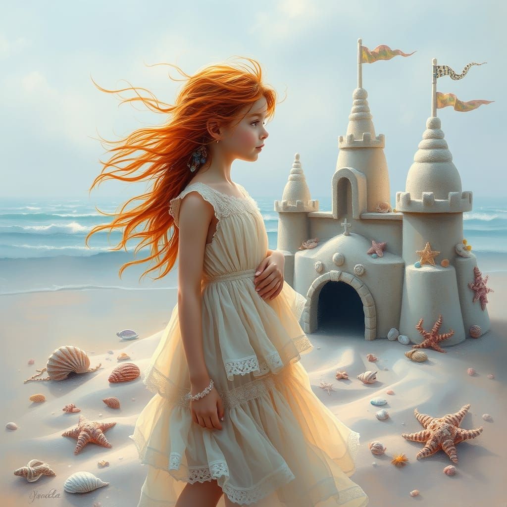 Enchanted Beach Scene in Whimsical Pastel Tones