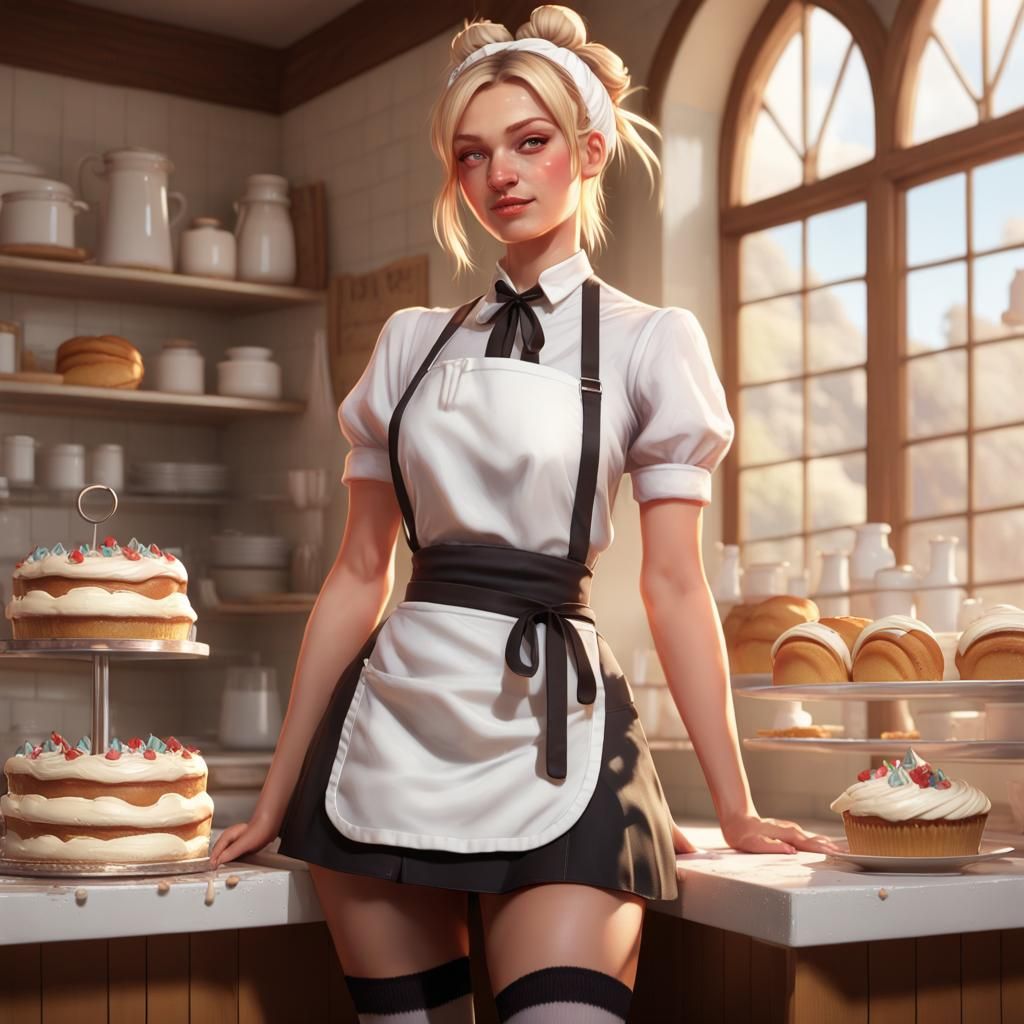 Baker Gwen Frosting Cake in Sunny Kitchen