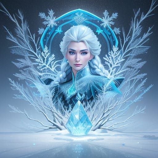 Frozen Queen in Enchanted Snowy Landscape