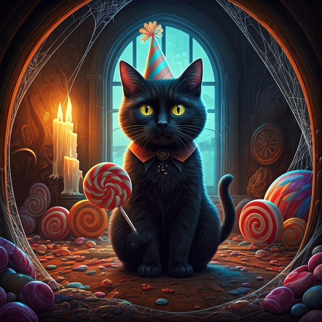 Black Cat in Spooky Candyland Haunted House