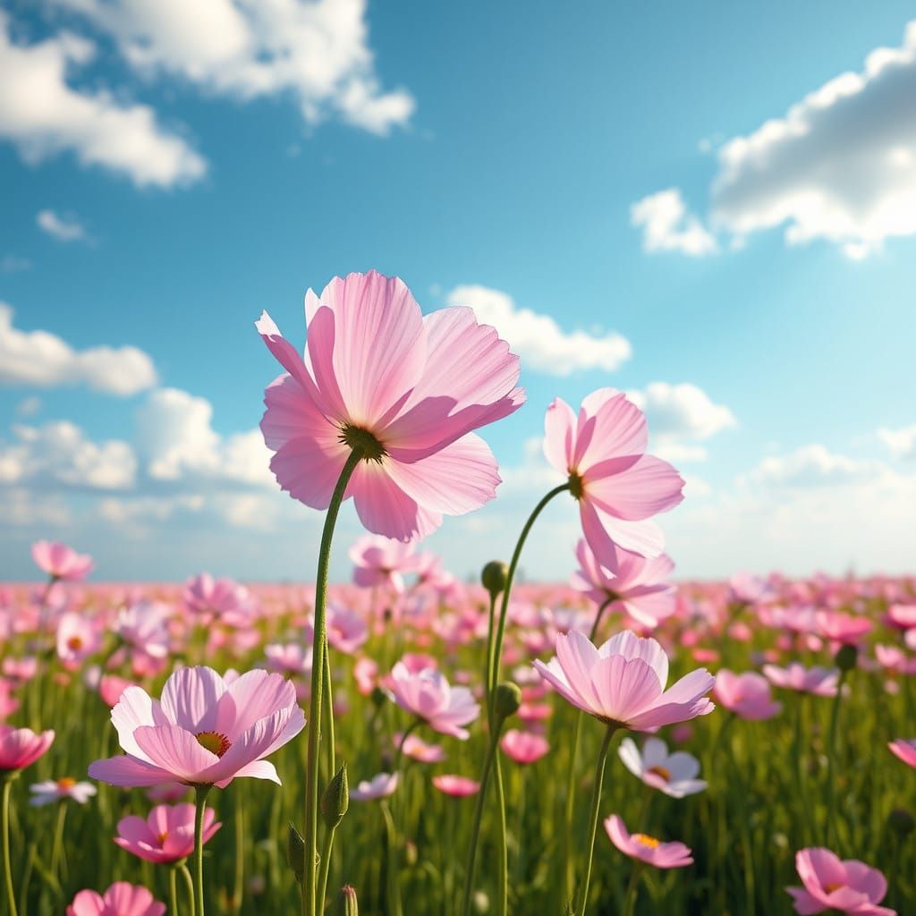 Vibrant Summer Field of Anemone Flowers in Hyper-Realistic A...