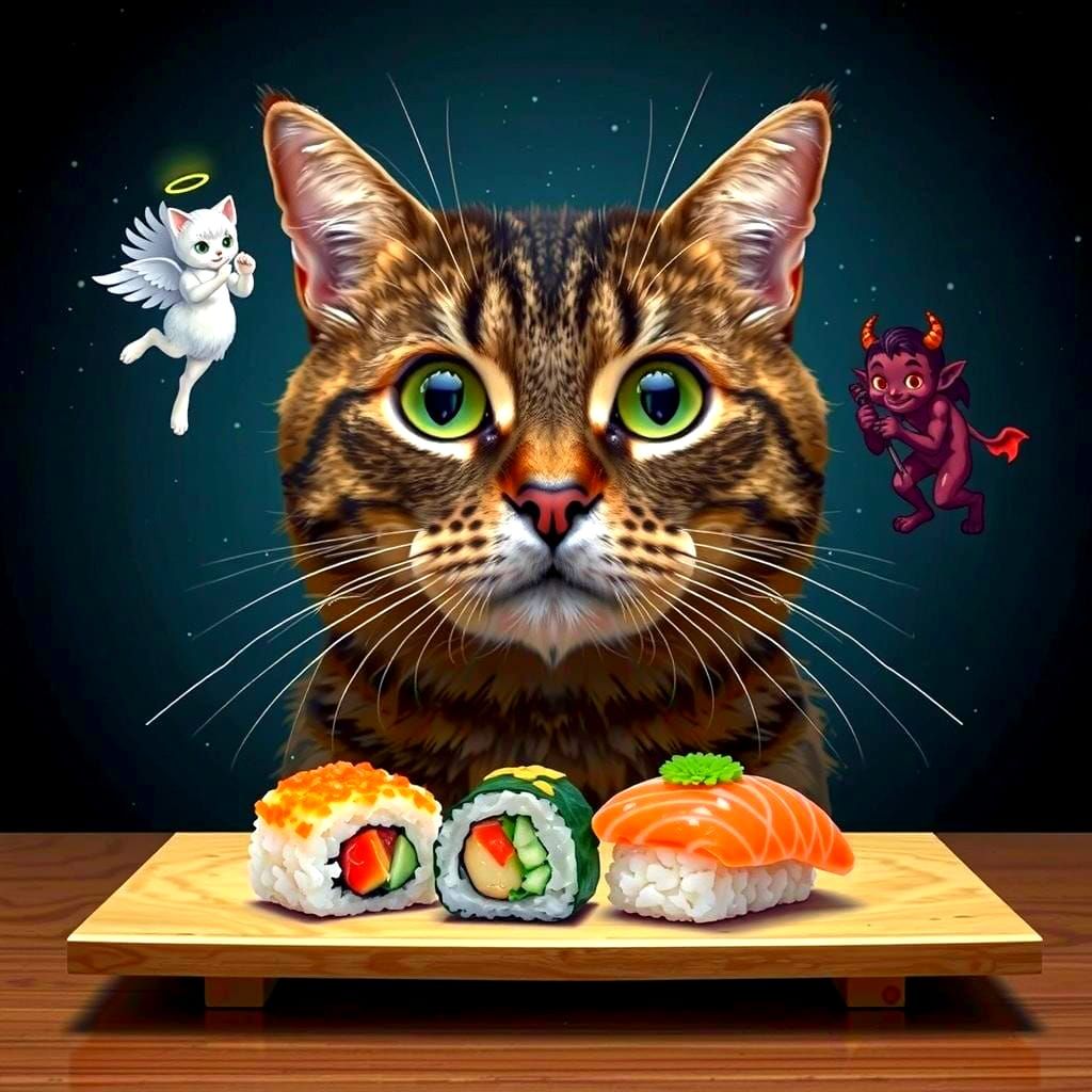 Cute Cat's Sushi Moral Dilemma