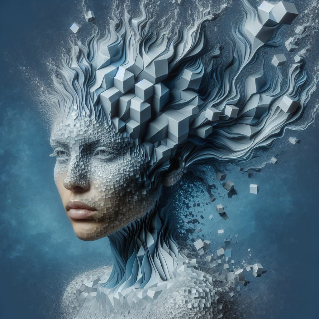 Ethereal Latina Portrait with Dissolving Cubes