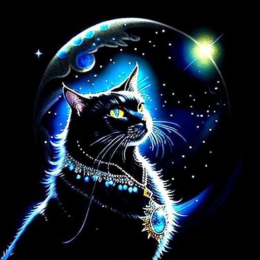 Black Cat Wishes on a Star in Pixel Art Style