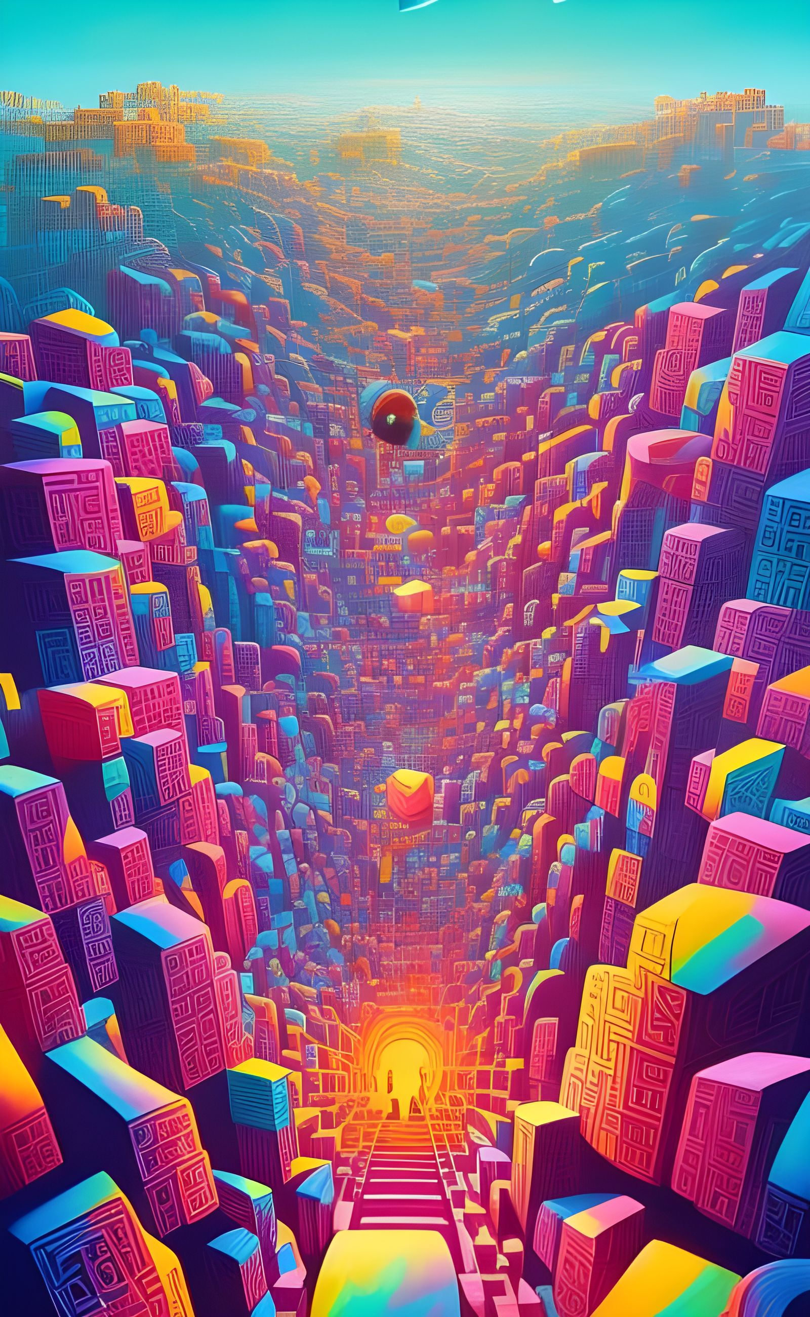 Iridescent Cube Labyrinth: Bird's Eye View