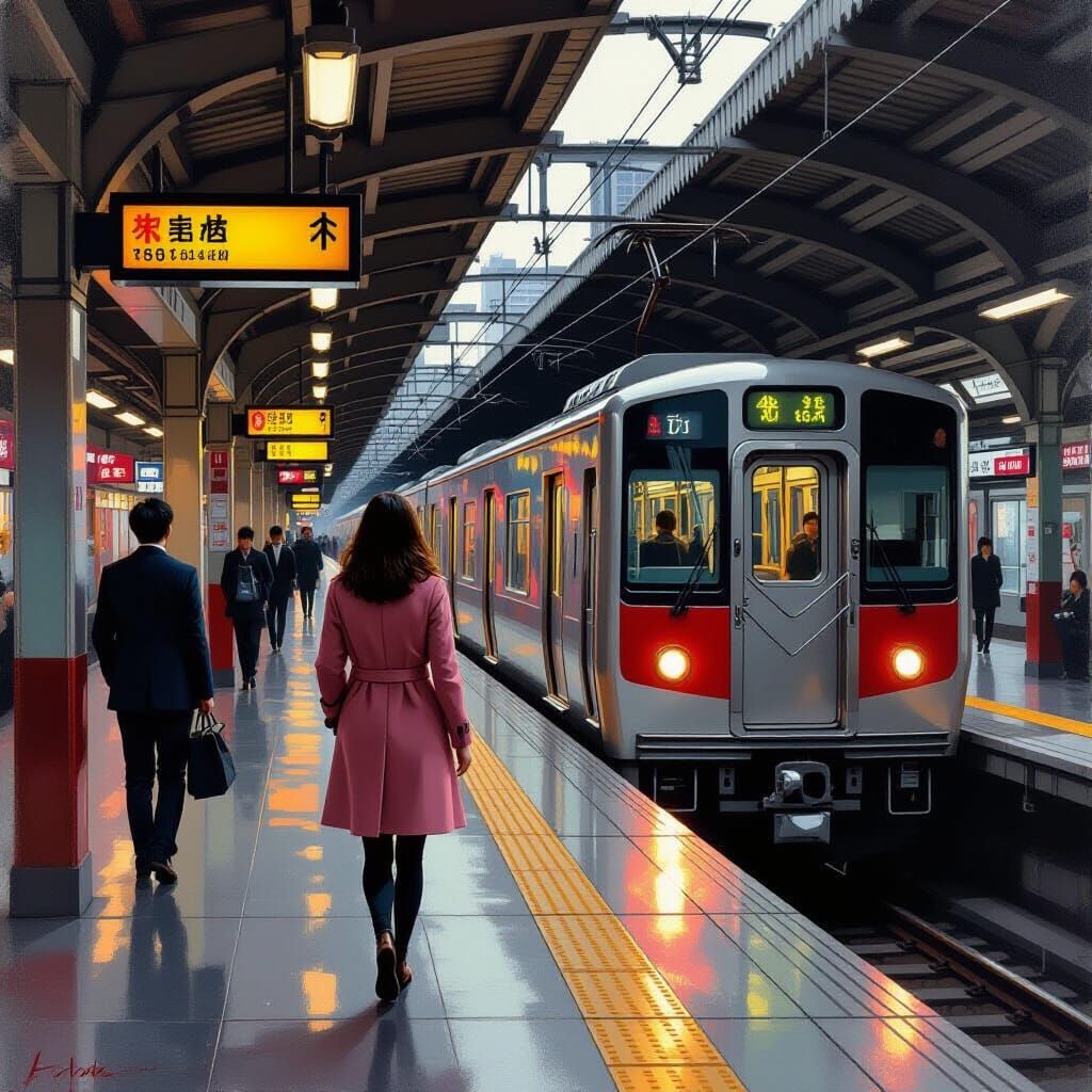 Tokyo Subway Scene in Expressive Urban Realism