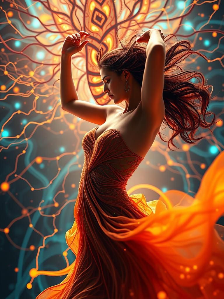 Woman Dancing in Neural Network: Digital Art