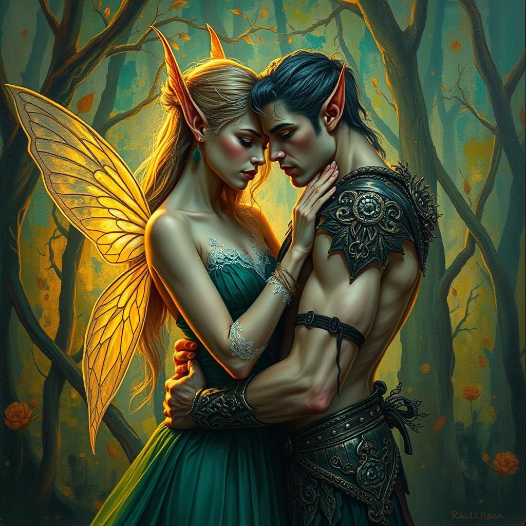 Fairy Elf Couple in Surreal Art Deco Style