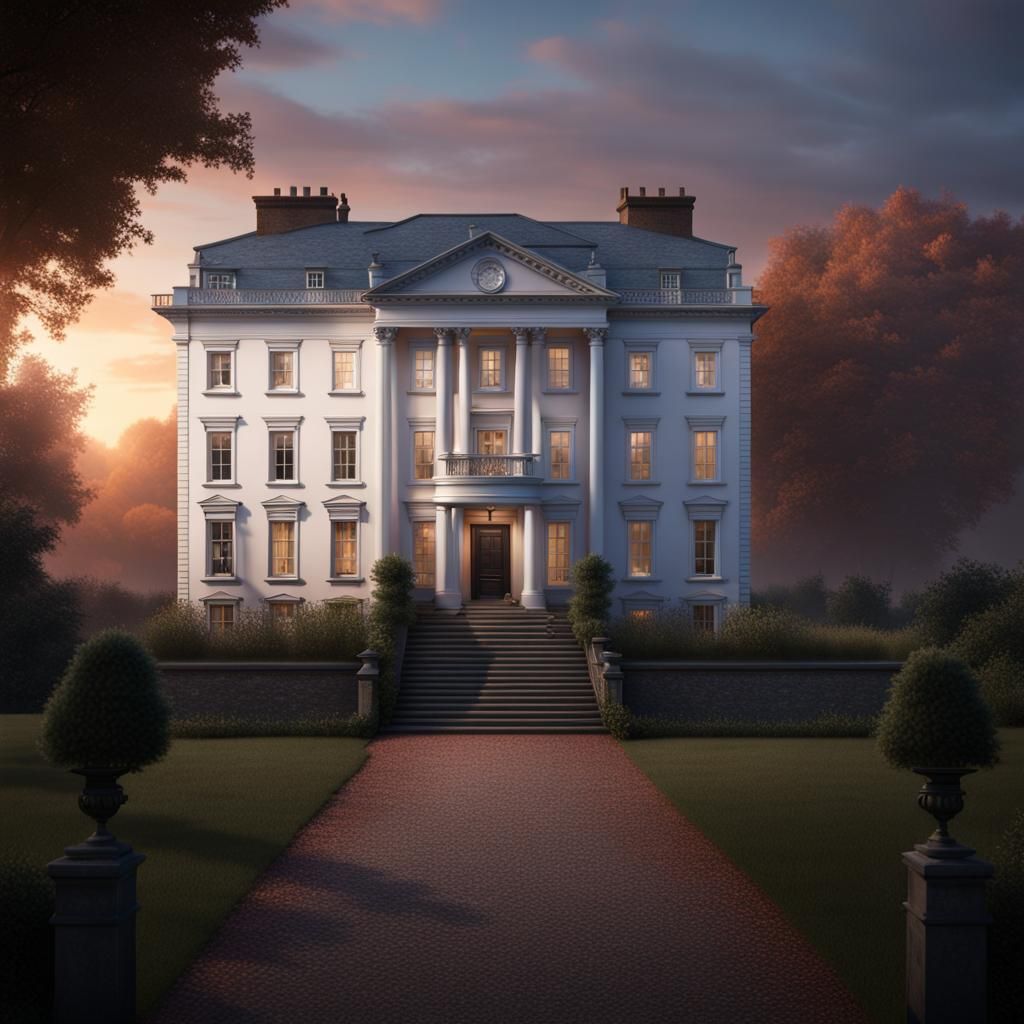 Georgian Mansion at Dawn: Detailed Matte Painting
