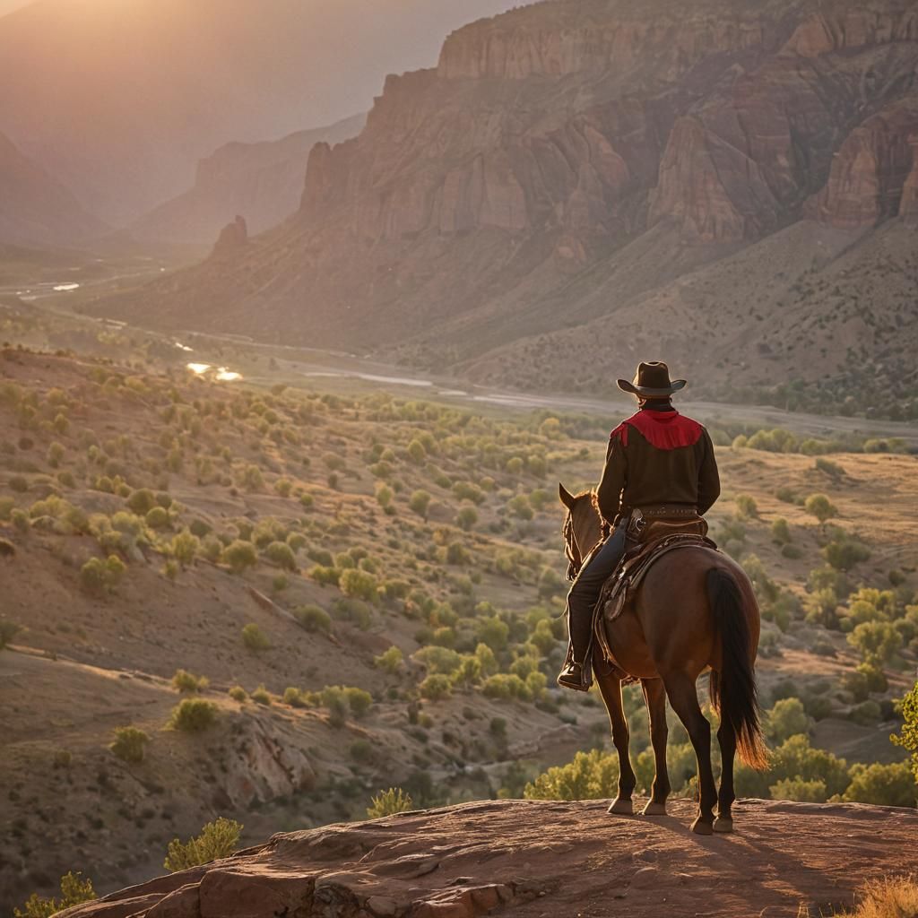 Cowboy at Sunset in the Red River Valley