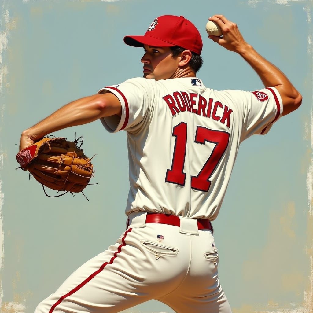 Classic Baseball Player in Mid-Pitch with Determination