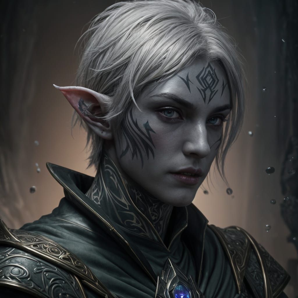 Vampire Elf Fantasy Portrait with Green Eyes