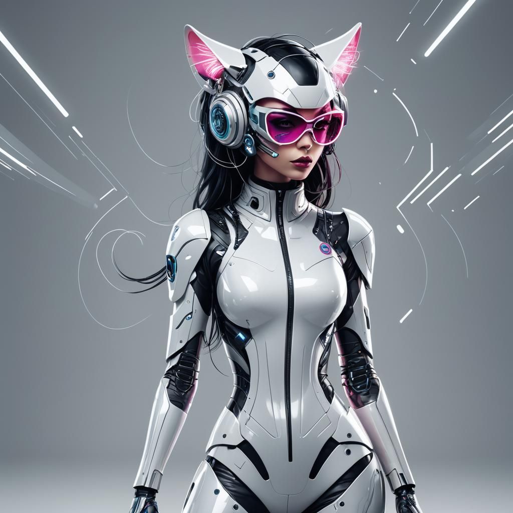 Cyberpunk Cat-Girl: Futuristic Fashion Vector Art