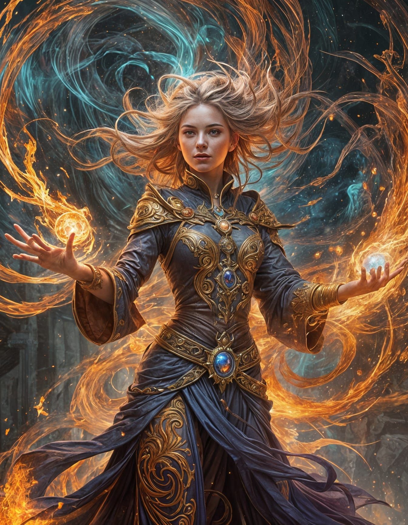 Sorceress Controls Maelstrom of Elemental Fusion