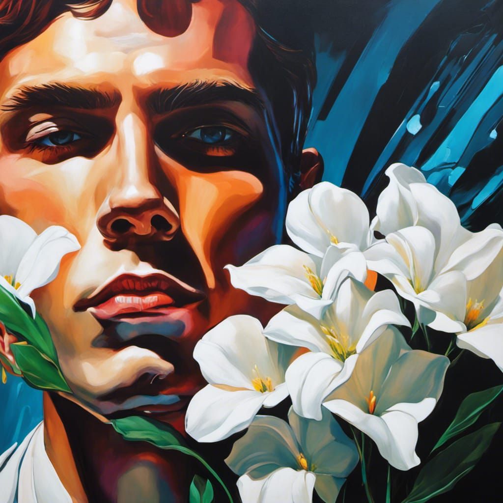 Man with Flowers: Cyberpunk Graffiti Art