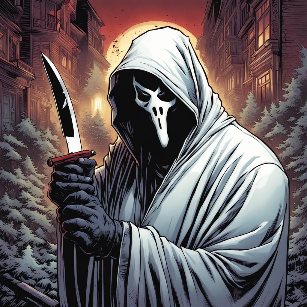 Ghostface with Knife in Comic Book Art Style