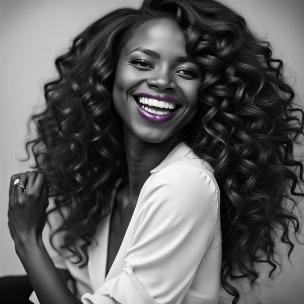 Smiling African American Woman in Black and White