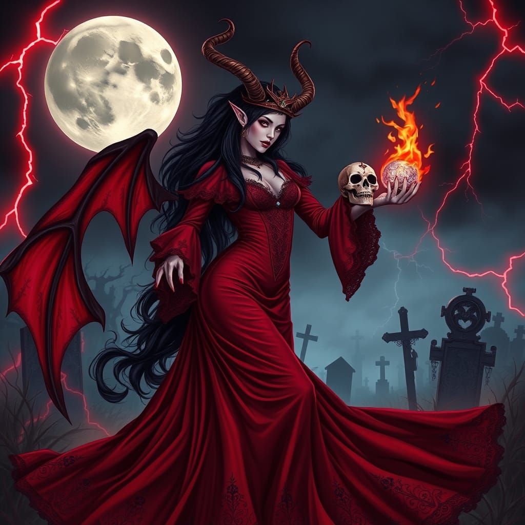 Victorian Demon Queen Dancing in a Graveyard