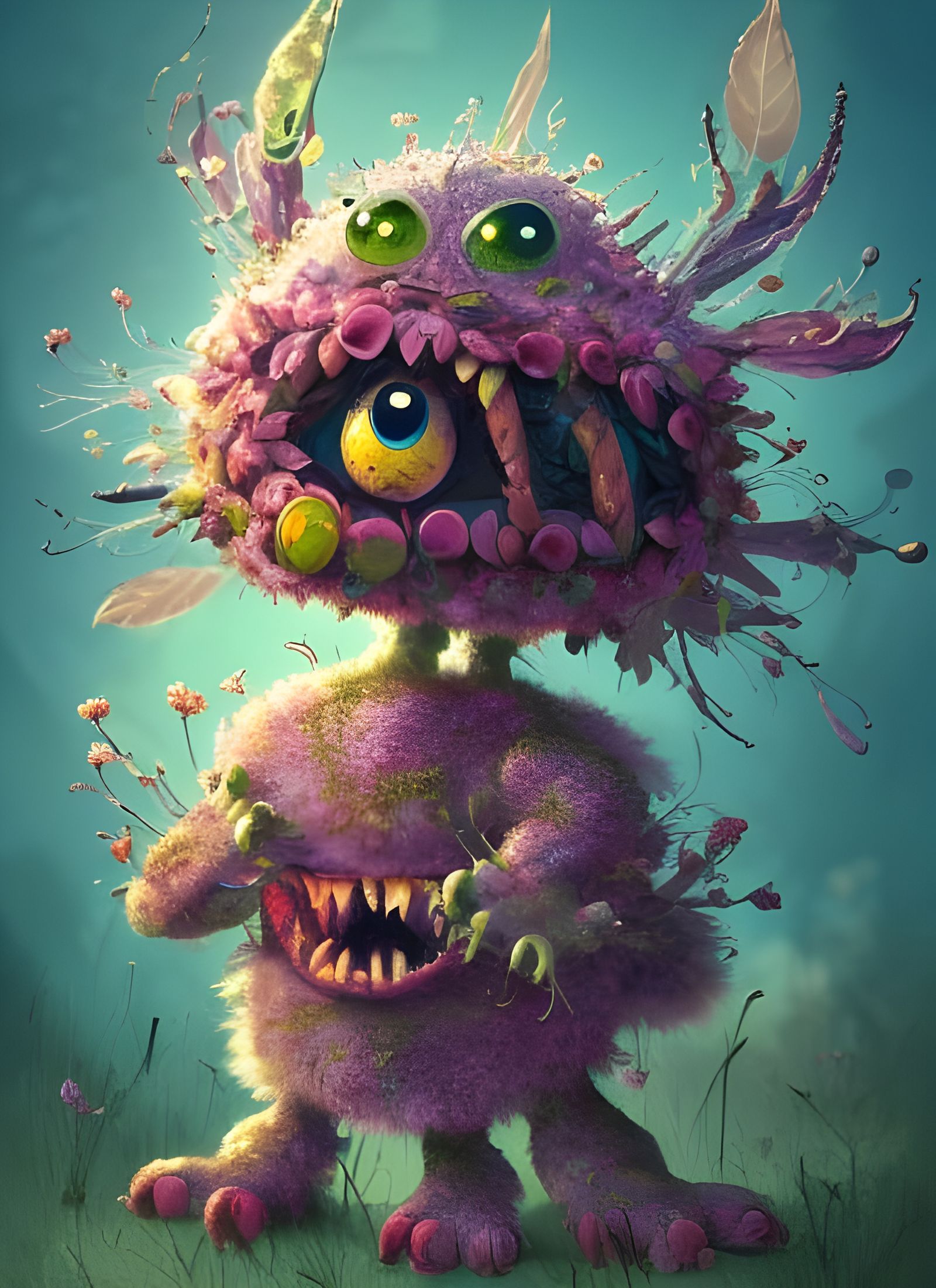 Cute Ugly Baby Flower Monster in Pastel Colors