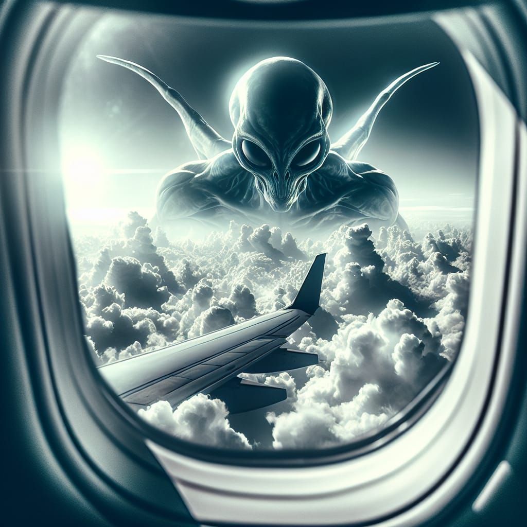 Giant Alien Ominously Gazing at Aircraft in HDR