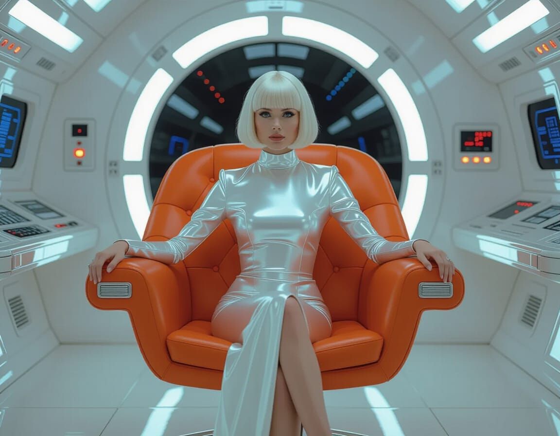 Retro Space Woman in Tufted Armchair