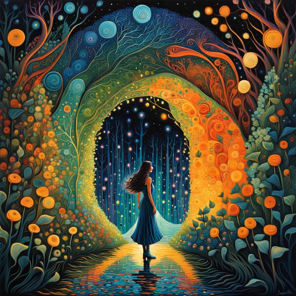 Bioluminescent Maze: Iridescent Sci-Fi Digital Art