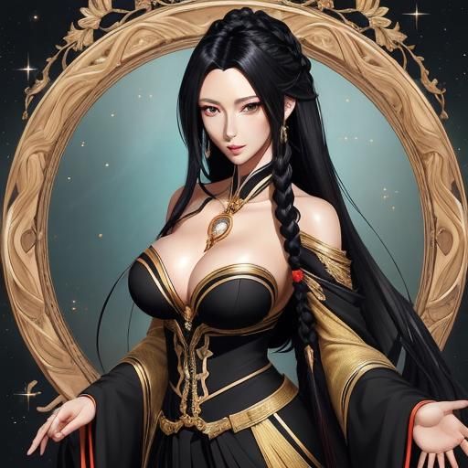 Gorgeous Woman with Braids in Anime Style