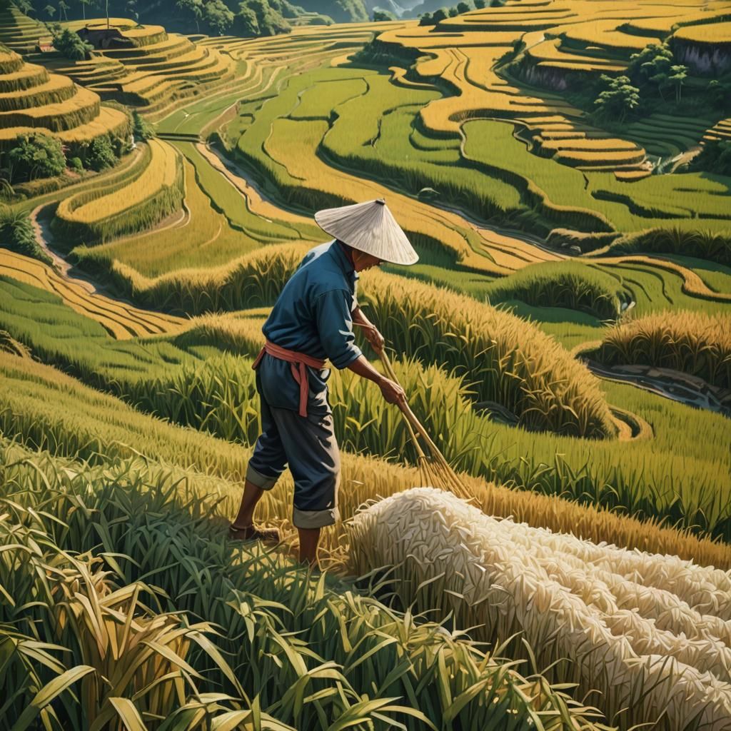 Chinese rice harvesting