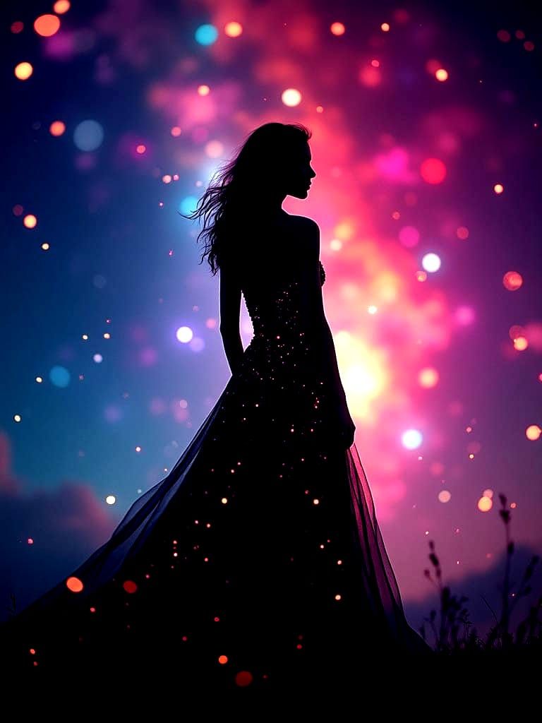 Glowing Woman in a Galactic Landscape